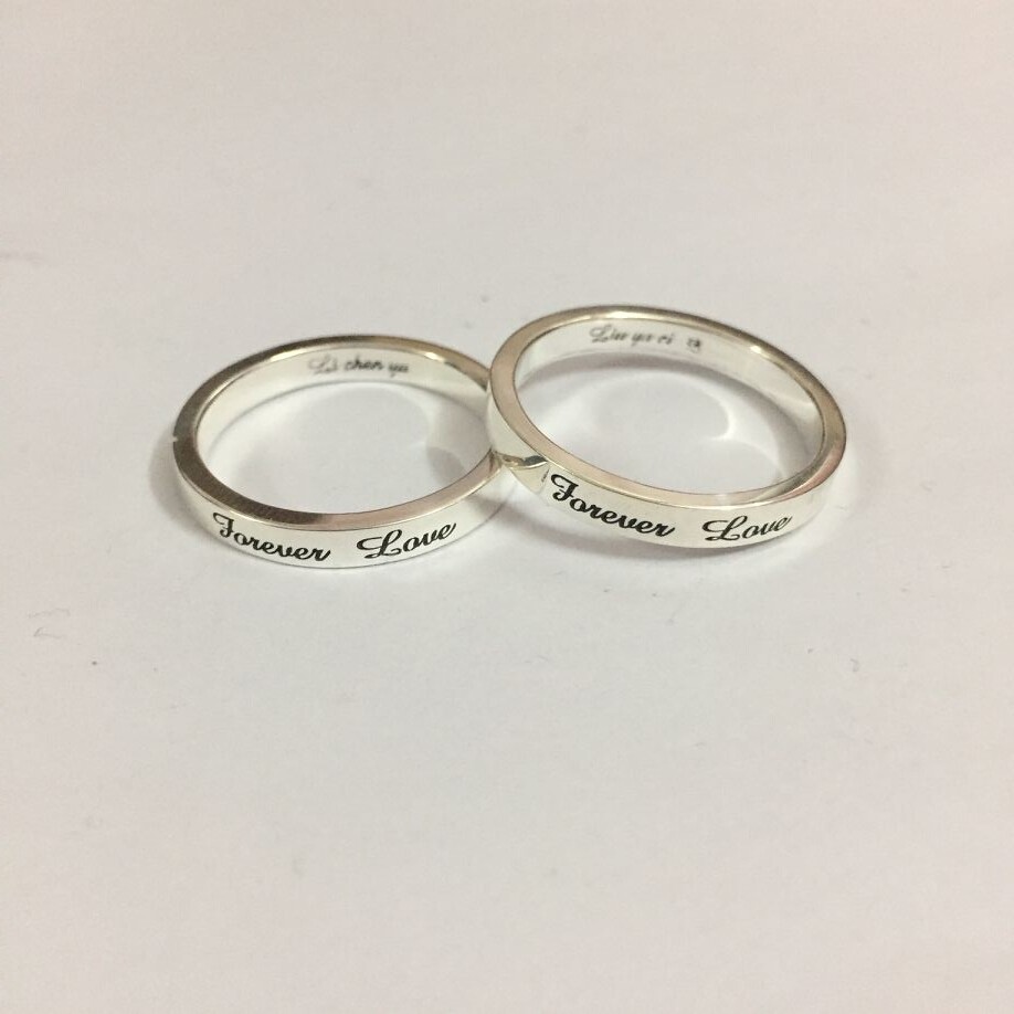 shek 999纯银定制刻字英文字母名字戒指个性新年纪念日礼物情侣