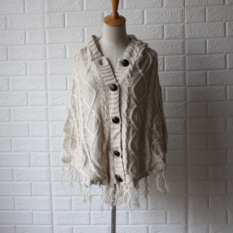 日单针织女士披肩围巾上两用手工订珠蕾丝花边立体花朵流苏开身