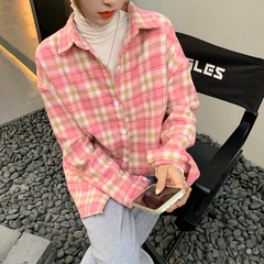 Real shot real price autumn and winter New Retro plaid shirt looks thin with loose shirt cardigan