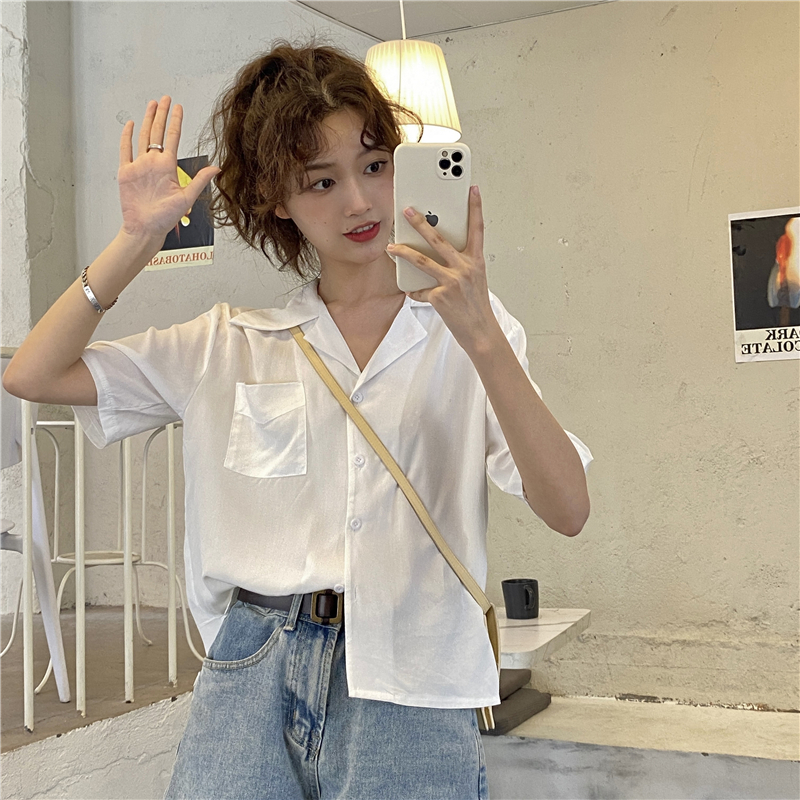 Real price new chic niche cardigan women's simple Lapel fashion casual shirt