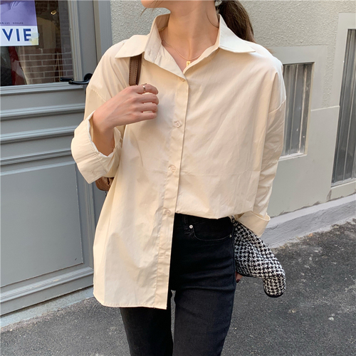 Real price spring chic casual shirt women's loose 9 colors with versatile Long Sleeve Shirt