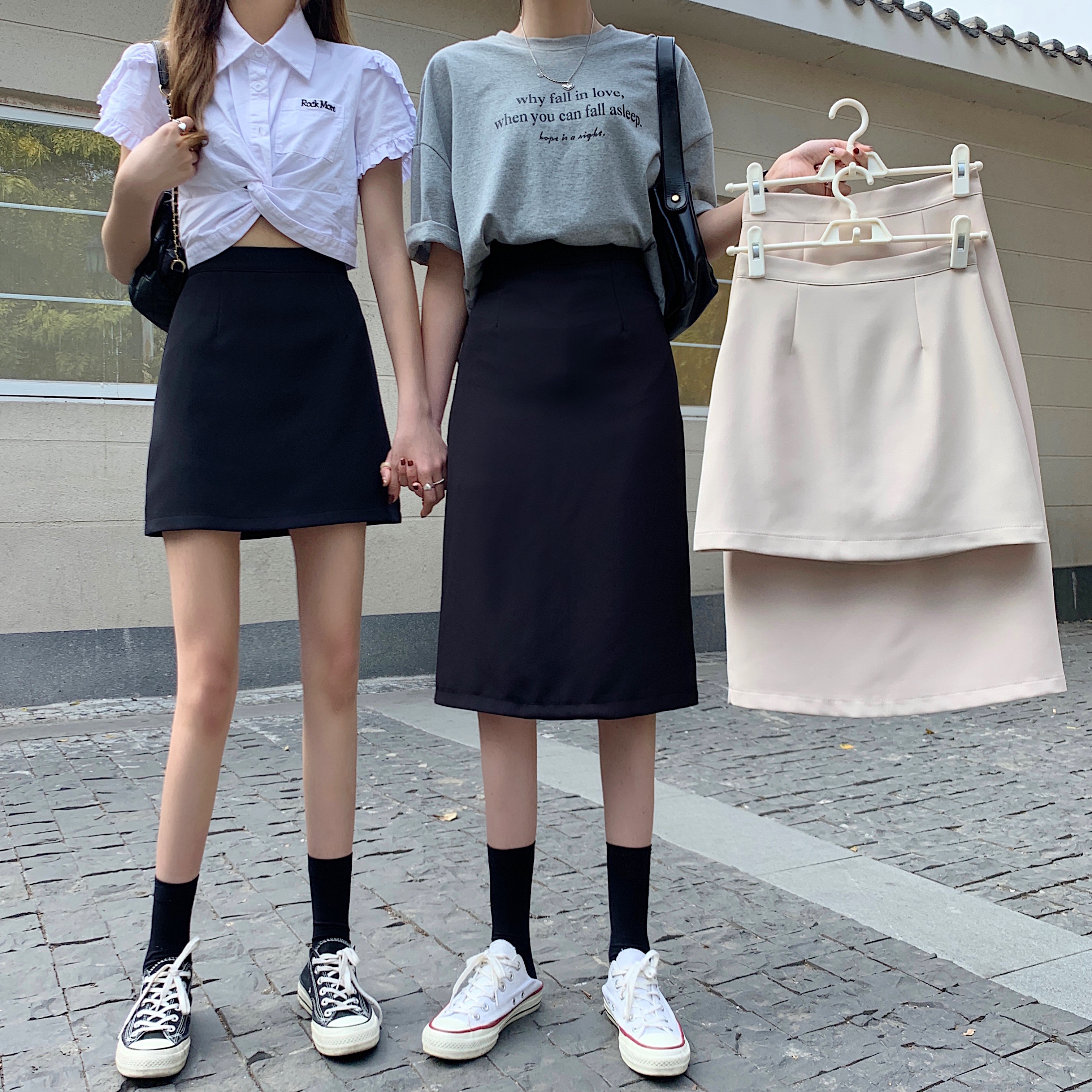 Real price Korean chic retro slim high waist skirt medium length slim A-line skirt / Skirt