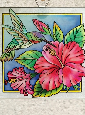 清仓！蜂鸟与大丽花AMIA彩绘玻璃外贸尾货挂饰家居摆件艺术收藏