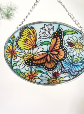 好货！蝴蝶与小雏菊美国amia彩绘玻璃挂件摆件创意乔迁生日礼物