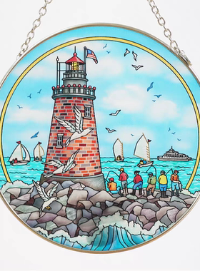 孤品！灯塔amia出口彩色玻璃挂件坐盘装饰外贸尾货收藏纪念