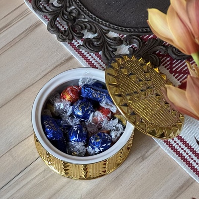 绝美！Jonathan adler镀金铆钉装饰盒子糖罐罐子收纳陶瓷现代简约