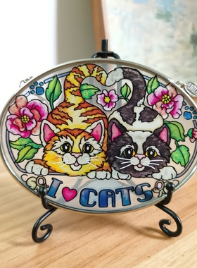 深海吧 可爱的两只猫咪美国amia彩色玻璃挂件创意生日礼物女生