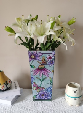 深海吧超值007 高33cm大花瓶水培美国amia彩绘玻璃摆件乔迁送礼