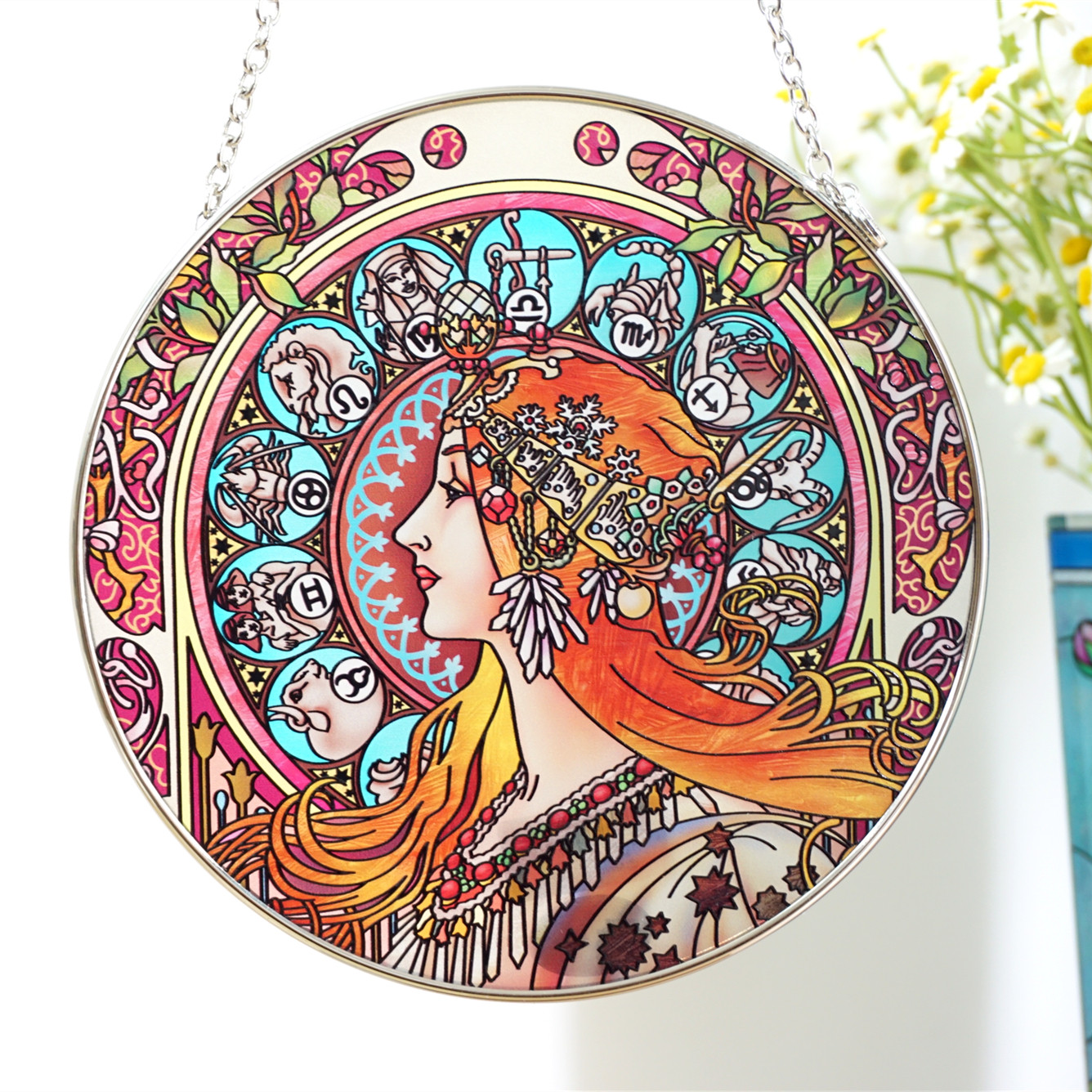 深海吧 尖货mucha穆夏黄道十二宫彩绘玻璃挂盘坐盘轻奢艺术工艺品