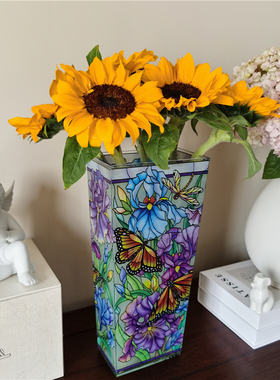 重磅回馈！018鸢尾花高33cm玻璃花瓶美国amia立线彩绘客厅摆件