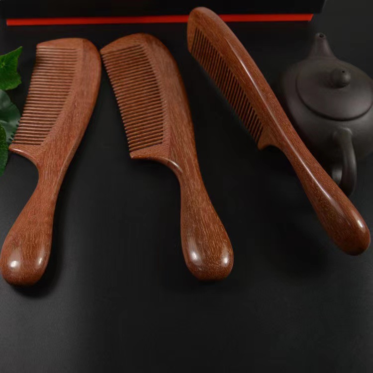 金丝绿檀木拼接球柄梳子无静电檀木梳长发家用梳