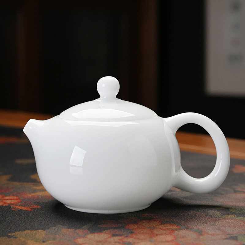 冰种玉瓷西施壶凤鸣壶陶瓷功夫茶具羊脂玉白瓷茶壶单壶球型过滤孔
