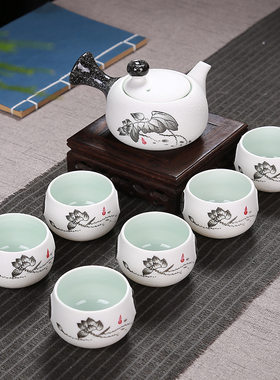 现货7头雪花釉功夫茶具礼品套装陶瓷办公家用泡茶壶茶杯礼盒
