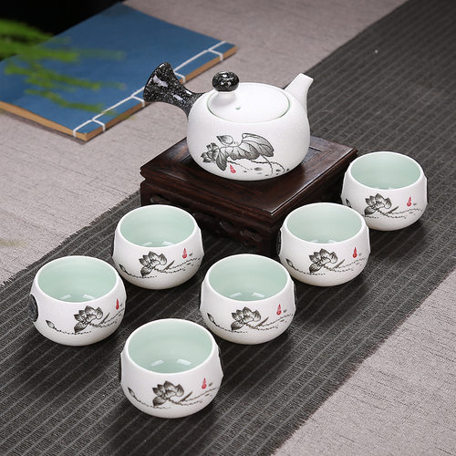 现货7头雪花釉功夫茶具礼品套装陶瓷办公家用泡茶壶茶杯礼盒