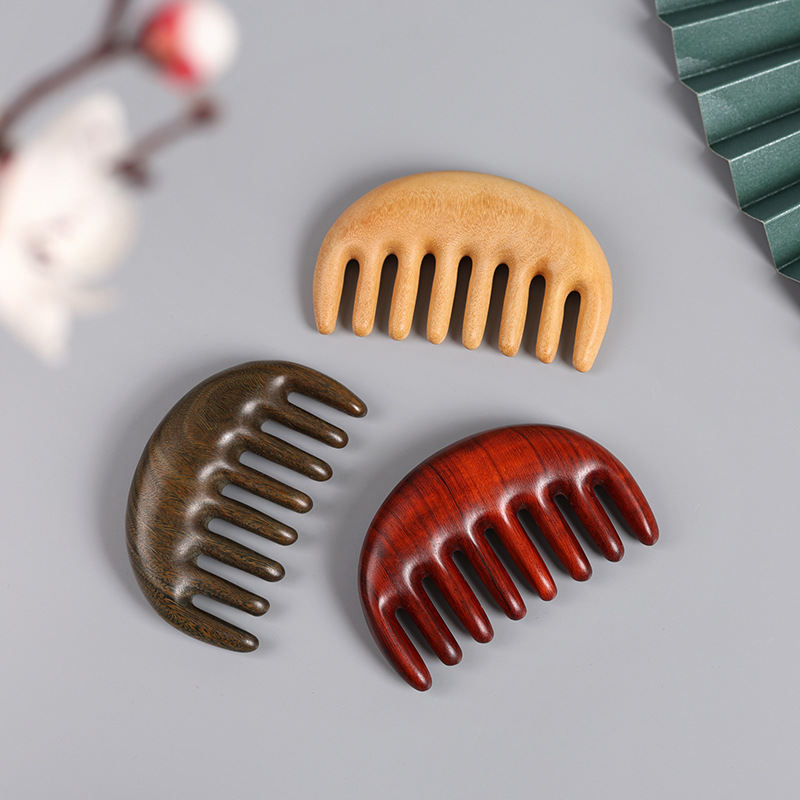 檀木按梳玄月梳头部经络木梳便携随身女士长发木梳头皮刮痧小梳