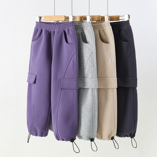 儿童工装裤春秋卫裤男女童裤脚抽绳束脚裤运动阔腿裤大童春夏裤子