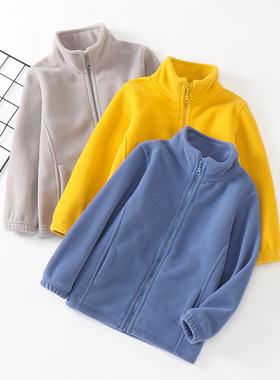 儿童抓绒衣外套春秋休闲男女童摇粒绒上衣中大童秋冬厚款薄绒卫衣