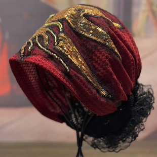 帽子女款春夏季薄款镂空堆堆帽2025新款蕾丝透气包头帽妈妈遮白发