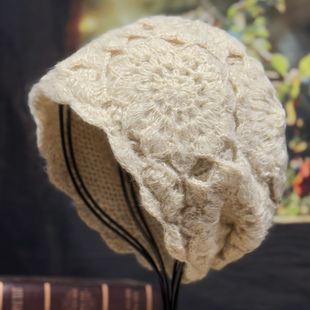 帽子女款秋冬季保暖手工钩花毛线帽2025新款显脸小洋气编织针织帽