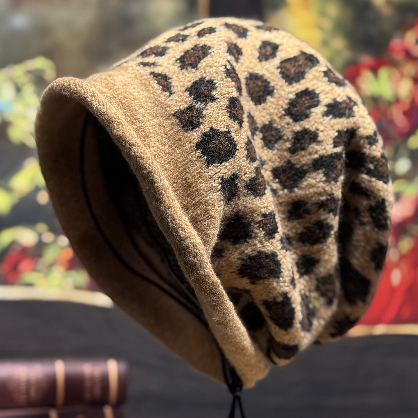 豹纹毛线帽女款冬季保暖显脸小堆堆帽2025新款大头时尚防寒针织帽