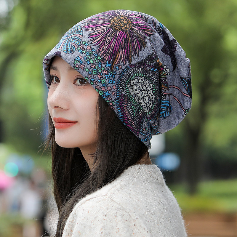 花朵帽子女秋冬季保暖2025休闲套头帽中老年人包头帽洋气妈妈棉帽