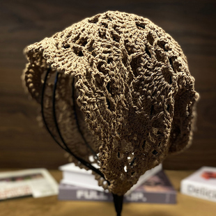 堆堆帽子女款春夏季镂空薄款遮白发帽手工编制包头帽钩花洋气凉帽