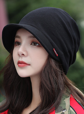 帽子女时尚包头帽秋冬韩版潮显脸小套头帽保暖鸭舌帽百搭骑1010d