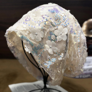 帽子女款春夏季蕾丝包头帽2025新款镂空透气堆堆帽薄款遮白发帽子