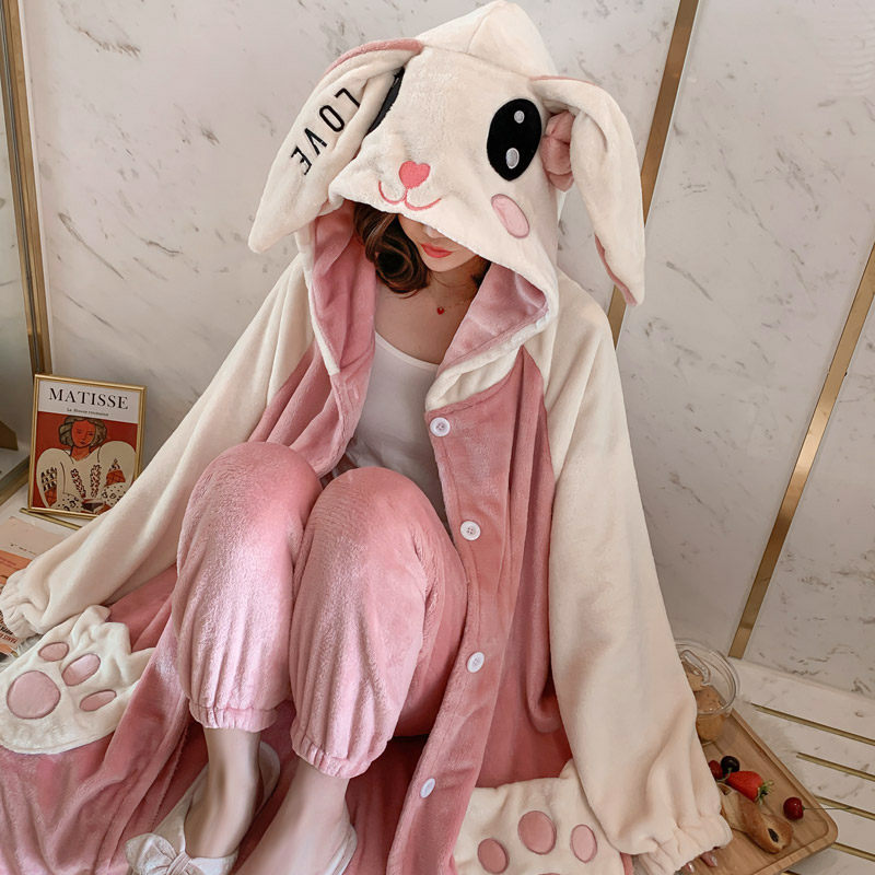 冬季珊瑚绒睡袍女秋冬加绒睡裙加厚可爱法兰绒浴袍冬天长款睡衣女