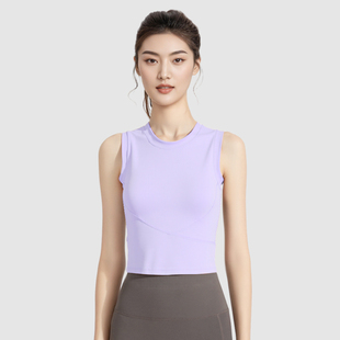 新款瑜伽服运动女紧身长款带固定胸垫跑步速干无袖健身上衣