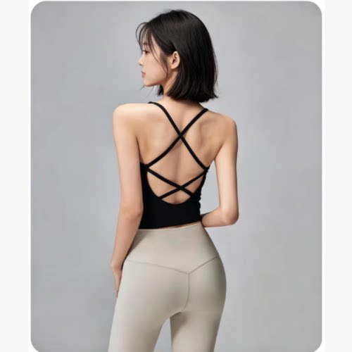 瑜伽服运动背心交叉美背固定杯内衣女内搭上衣WX365