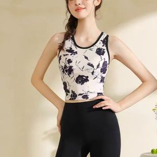 国风高端瑜伽服女带胸垫普拉提专业运动健身背心工字美背BX 1116