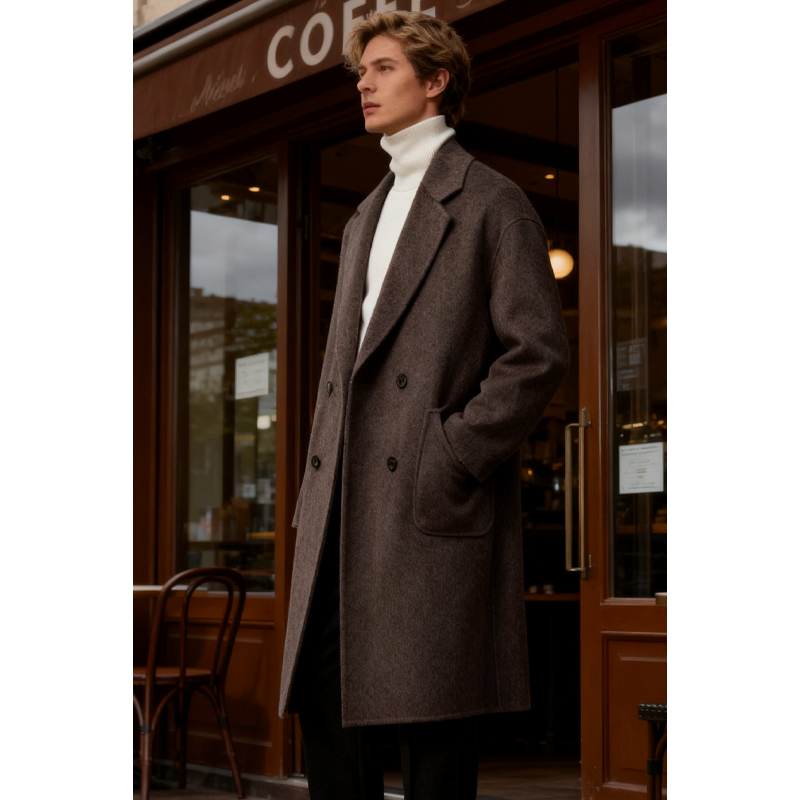 100全羊毛双面呢大衣男过膝中长款老钱外套呢子风衣加厚男女情侣