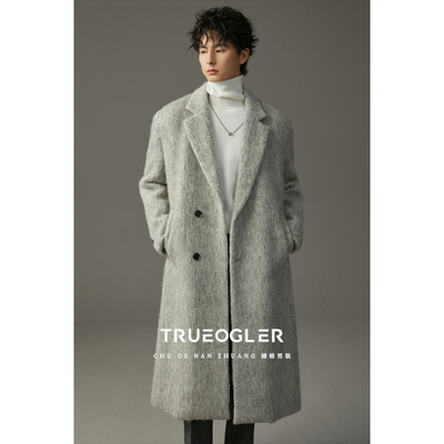 重磅加厚水波纹长款羊毛大衣保暖