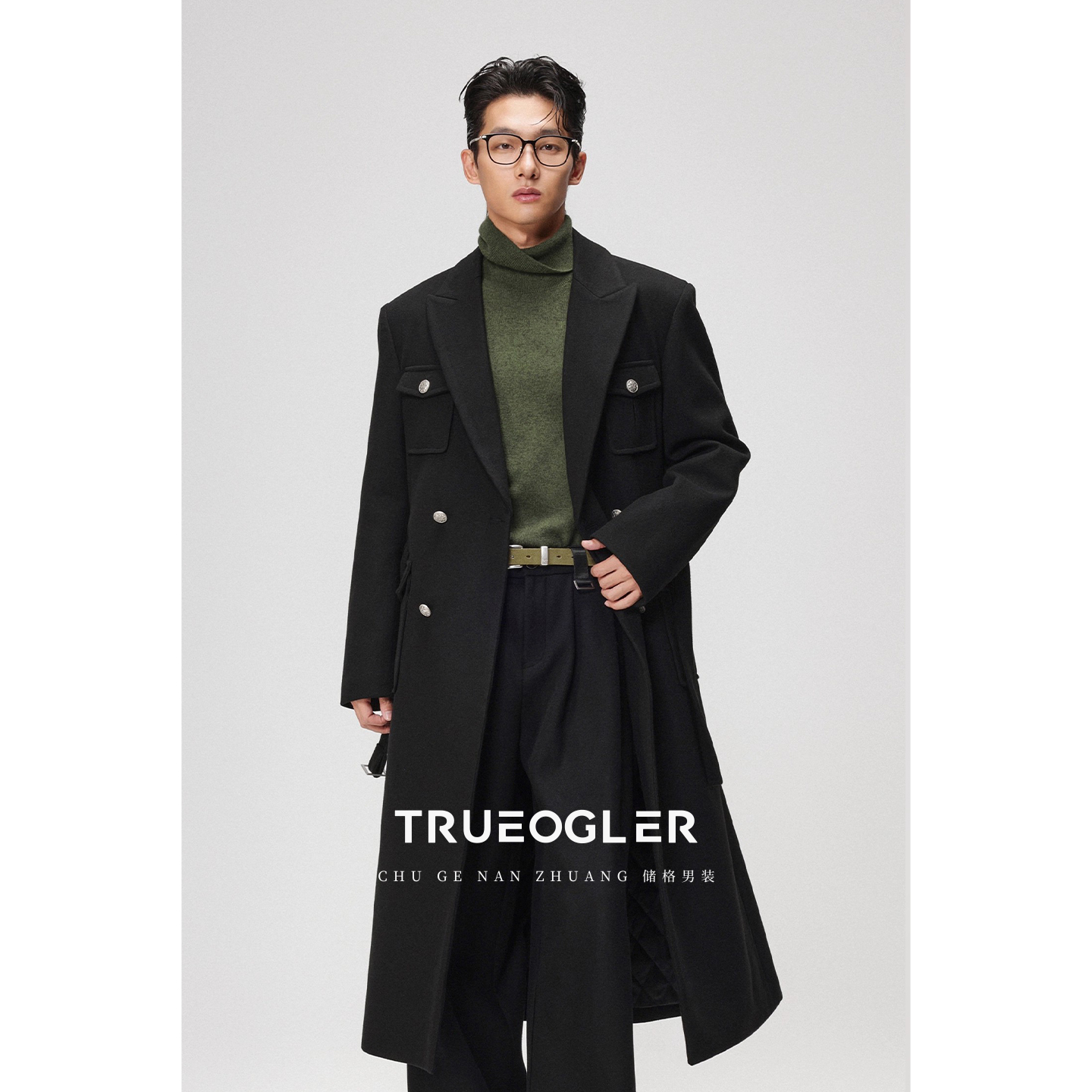 【储格】西装戗驳领大长款毛呢大衣男过膝冬季加厚呢子外套风衣