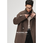 风衣外套 立领飞机扣厚款 储格 双色70双面羊毛呢子大衣中长款