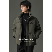 加厚面包羽绒服外套男90白鸭绒保暖冬季 储格 双层子母条纹夹克