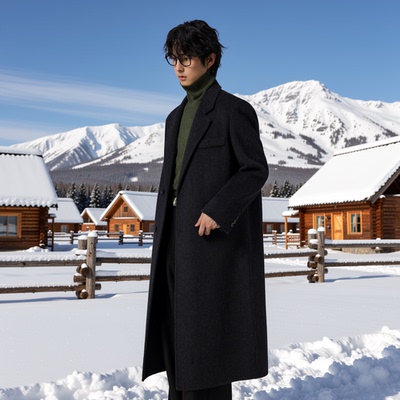 双面羊毛呢大衣男中长款过膝