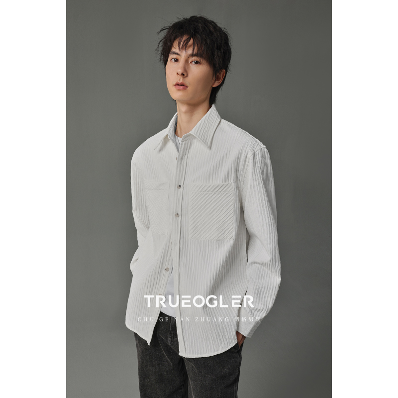 双层交织加厚长袖衬衫男