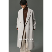 双面呢子羊毛大衣外套男长款 储格 过膝无羊绒米白色加厚风衣