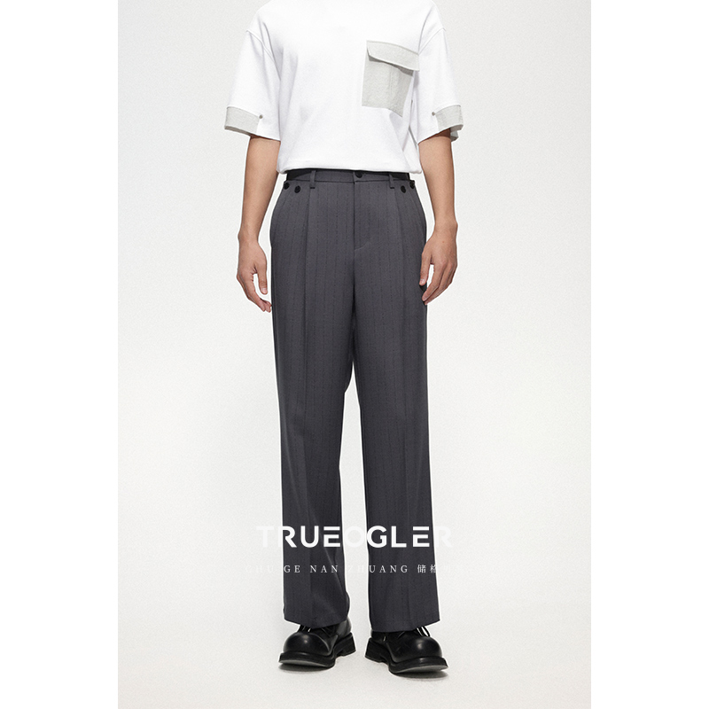 两用口袋单褶休闲裤子男直筒宽松