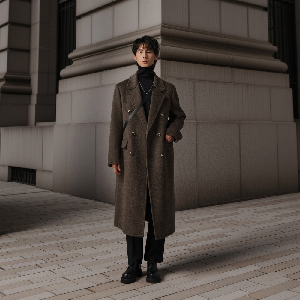 重磅加厚羊毛双面呢子大衣男