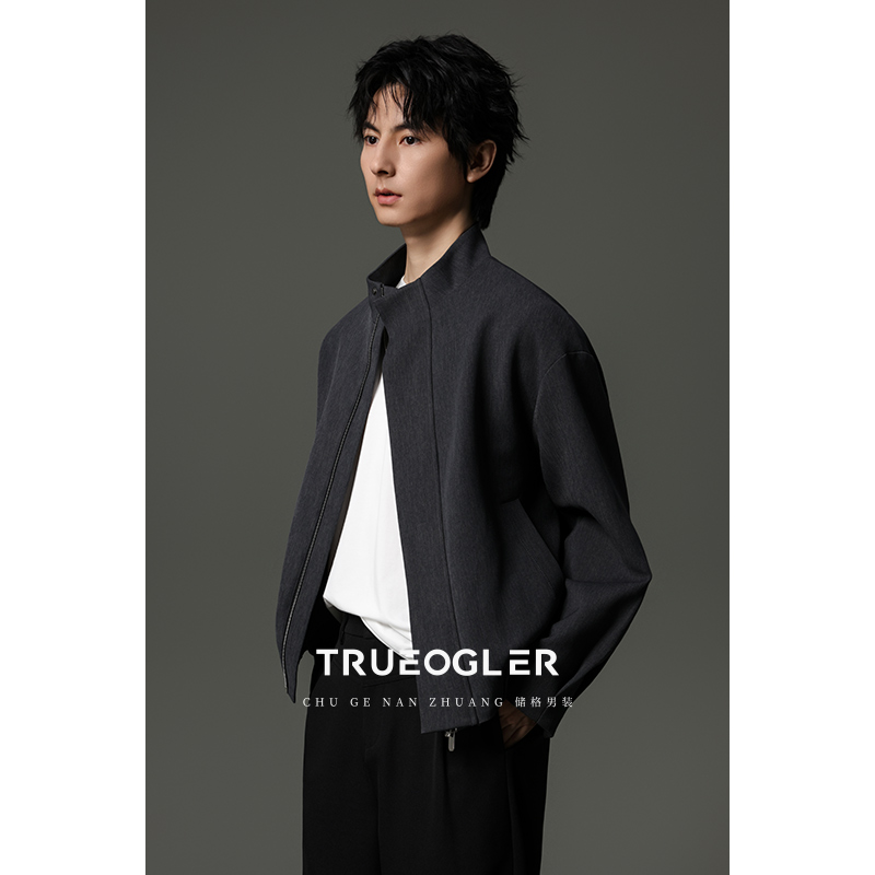 暗门襟拉链款立领夹克外套