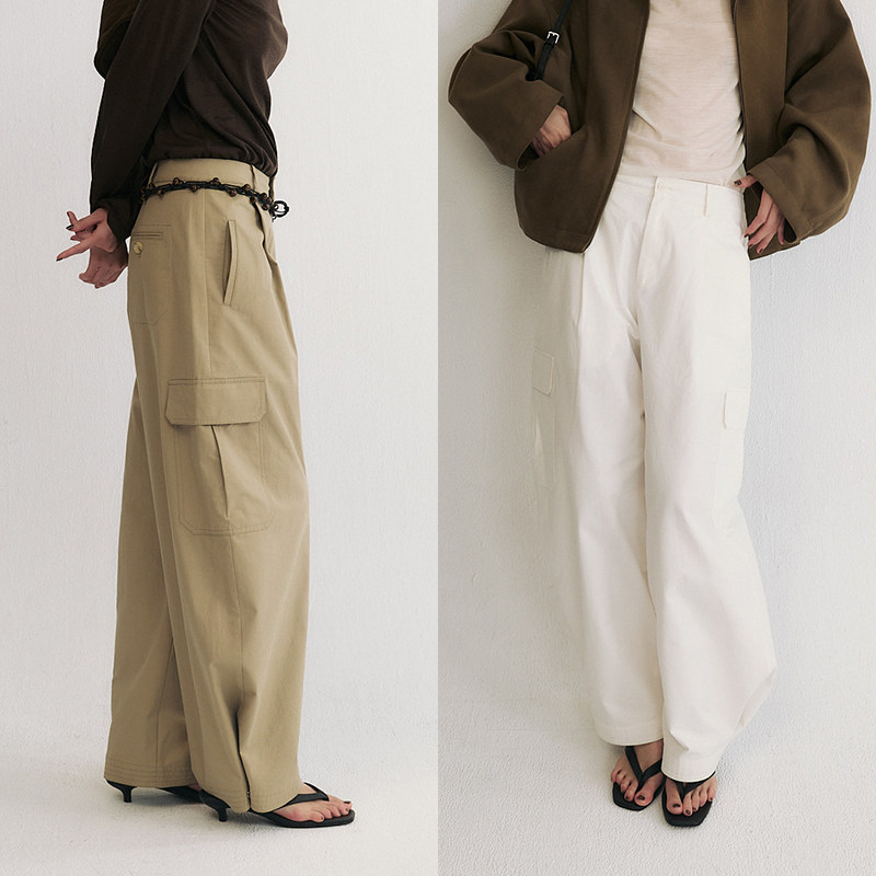 SLO“加州公路”重磅工装裤女2025新款秋季白色卡其色宽松阔腿裤,女装/女士精品,休闲裤,淘宝优惠券,粉丝福利购,淘宝优惠卷