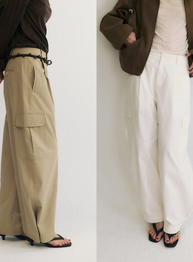 SLO“加州公路”重磅工装裤女2025新款秋季白色卡其色宽松阔腿裤