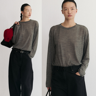 圆领长袖 SLO 经典 100纯羊毛针织衫 t恤女纸片人上衣 零重力羊毛T