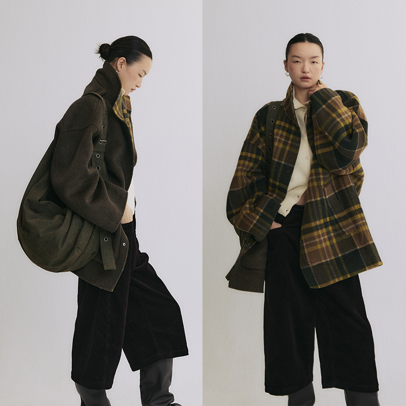 SLO“克洛伊”双面呢羊毛外套女款2025新款可两面穿短款呢子大衣