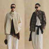 SLO 北欧旅人 宽松夹克高密长绒棉复古格纹宽松立领短风衣外套