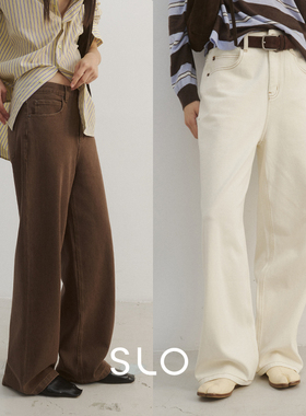 SLO【经典90S复古水洗牛仔裤】中高腰百搭直筒白色牛仔裤子女款