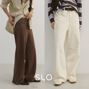SLO【经典90S复古水洗牛仔裤】中高腰百搭直筒白色牛仔裤子女款